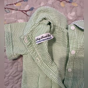 Sassy Smock Shop Baby White & Green Striped Romper